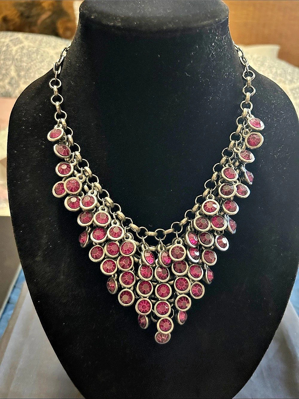 Purple/Pink & Silver Statement Necklace Like New